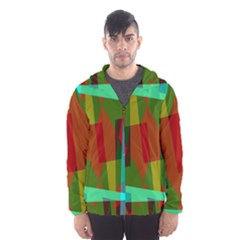 Rainbow Colors Palette Mix, Abstract Triangles, Asymmetric Pattern Men s Hooded Windbreaker by Casemiro