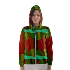Rainbow Colors Palette Mix, Abstract Triangles, Asymmetric Pattern Women s Hooded Windbreaker by Casemiro