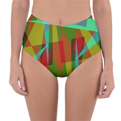 Rainbow Colors Palette Mix, Abstract Triangles, Asymmetric Pattern Reversible High-waist Bikini Bottoms by Casemiro