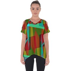 Rainbow Colors Palette Mix, Abstract Triangles, Asymmetric Pattern Cut Out Side Drop Tee by Casemiro