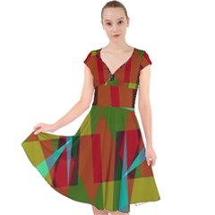 Rainbow Colors Palette Mix, Abstract Triangles, Asymmetric Pattern Cap Sleeve Front Wrap Midi Dress by Casemiro