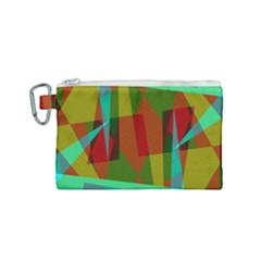 Rainbow Colors Palette Mix, Abstract Triangles, Asymmetric Pattern Canvas Cosmetic Bag (small)