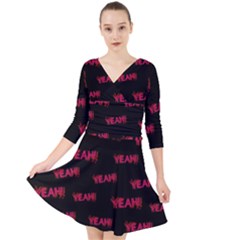 Yeah Word Motif Print Pattern Quarter Sleeve Front Wrap Dress by dflcprintsclothing