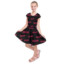 Yeah Word Motif Print Pattern Kids  Short Sleeve Dress by dflcprintsclothing