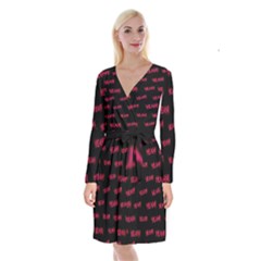 Yeah Word Motif Print Pattern Long Sleeve Velvet Front Wrap Dress by dflcprintsclothing