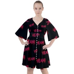 Yeah Word Motif Print Pattern Boho Button Up Dress