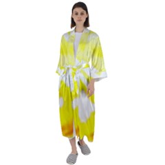 Golden Yellow Rose Maxi Satin Kimono