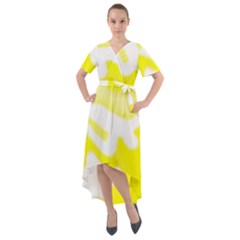Golden Yellow Rose Front Wrap High Low Dress