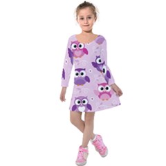 Seamless Cute Colourfull Owl Kids Pattern Kids  Long Sleeve Velvet Dress by Amaryn4rt