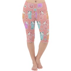 Cute Kawaii Kittens Seamless Pattern Lightweight Velour Cropped Yoga Leggings