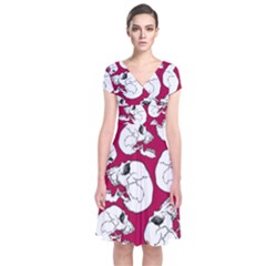 Terrible Frightening Seamless Pattern With Skull Short Sleeve Front Wrap Dress by Amaryn4rt