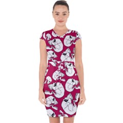 Terrible Frightening Seamless Pattern With Skull Capsleeve Drawstring Dress  by Amaryn4rt