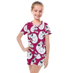 Terrible Frightening Seamless Pattern With Skull Kids  Mesh Tee And Shorts Set