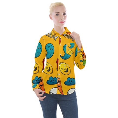 Graffiti Characters Seamless Ornament Women s Long Sleeve Pocket Shirt by Amaryn4rt