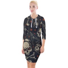 Grunge Seamless Pattern With Skulls Quarter Sleeve Hood Bodycon Dress by Amaryn4rt