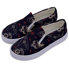 Grunge Seamless Pattern With Skulls Kids  Canvas Slip Ons by Amaryn4rt