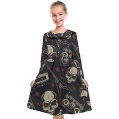 Grunge Seamless Pattern With Skulls Kids  Midi Sailor Dress by Amaryn4rt