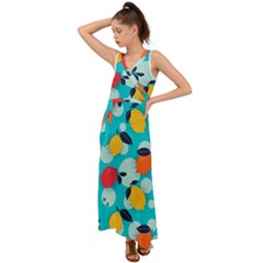 Pop Art Style Citrus Seamless Pattern V-neck Chiffon Maxi Dress