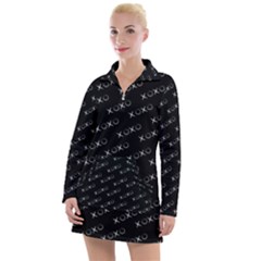 XOXO black and white pattern, kisses and love geometric theme Women s Long Sleeve Casual Dress