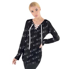 Xoxo Black And White Pattern, Kisses And Love Geometric Theme Tie Up Tee by Casemiro