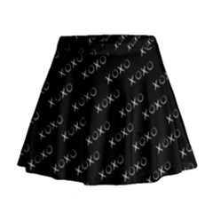 Xoxo Black And White Pattern, Kisses And Love Geometric Theme Mini Flare Skirt by Casemiro