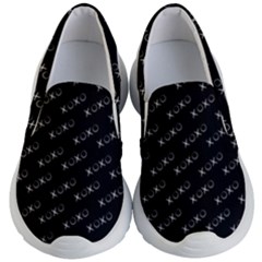 Xoxo Black And White Pattern, Kisses And Love Geometric Theme Kids Lightweight Slip Ons by Casemiro