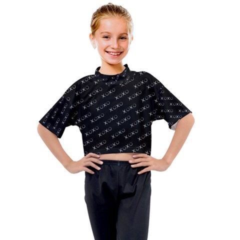 Xoxo Black And White Pattern, Kisses And Love Geometric Theme Kids Mock Neck Tee by Casemiro