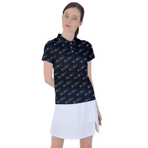 Xoxo Black And White Pattern, Kisses And Love Geometric Theme Women s Polo Tee by Casemiro