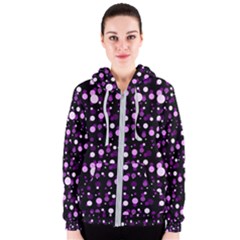 Purple, Pink Bokeh Dots, Asymmetric Polka Dot With Modern Twist Women s Zipper Hoodie by Casemiro