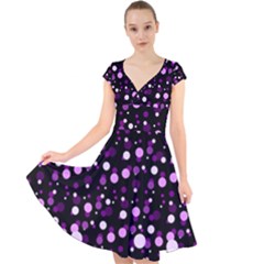 Purple, Pink Bokeh Dots, Asymmetric Polka Dot With Modern Twist Cap Sleeve Front Wrap Midi Dress by Casemiro