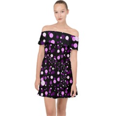 Purple, Pink Bokeh Dots, Asymmetric Polka Dot With Modern Twist Off Shoulder Chiffon Dress by Casemiro
