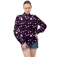 Purple, Pink Bokeh Dots, Asymmetric Polka Dot With Modern Twist High Neck Long Sleeve Chiffon Top by Casemiro