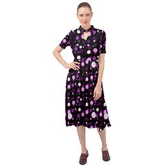 Purple, Pink Bokeh Dots, Asymmetric Polka Dot With Modern Twist Keyhole Neckline Chiffon Dress by Casemiro