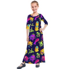 Space Patterns Kids  Quarter Sleeve Maxi Dress by Amaryn4rt