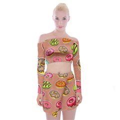 Doughnut Doodle Colorful Seamless Pattern Off Shoulder Top With Mini Skirt Set by Amaryn4rt