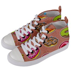 Doughnut Doodle Colorful Seamless Pattern Women s Mid-top Canvas Sneakers by Amaryn4rt