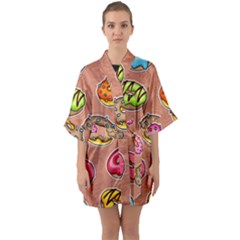 Doughnut Doodle Colorful Seamless Pattern Half Sleeve Satin Kimono  by Amaryn4rt