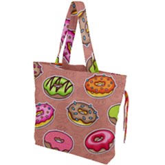 Doughnut Doodle Colorful Seamless Pattern Drawstring Tote Bag by Amaryn4rt