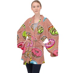 Doughnut Doodle Colorful Seamless Pattern Long Sleeve Velvet Kimono  by Amaryn4rt