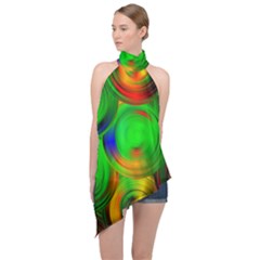 Pebbles In A Rainbow Pond Halter Asymmetric Satin Top by ScottFreeArt