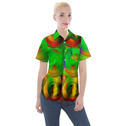 Pebbles In A Rainbow Pond Women s Short Sleeve Pocket Shirt by ScottFreeArt