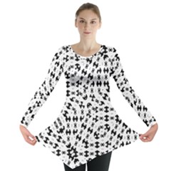 Black And White Ethnic Print Long Sleeve Tunic  by dflcprintsclothing