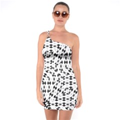 Black And White Ethnic Print One Soulder Bodycon Dress