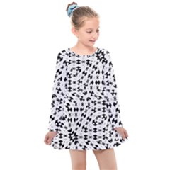 Black And White Ethnic Print Kids  Long Sleeve Dress