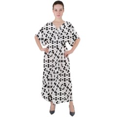 Black And White Ethnic Print V-Neck Boho Style Maxi Dress