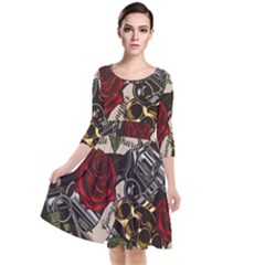 Seamless Vector Pattern Quarter Sleeve Waist Band Dress by Amaryn4rt