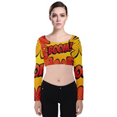 Explosion Boom Pop Art Style Velvet Long Sleeve Crop Top by Amaryn4rt