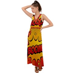 Explosion Boom Pop Art Style V-neck Chiffon Maxi Dress