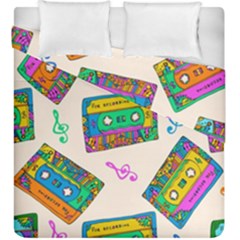 Seamless Pattern With Colorfu Cassettes Hippie Style Doodle Musical Texture Wrapping Fabric Vector Duvet Cover Double Side (king Size) by Amaryn4rt