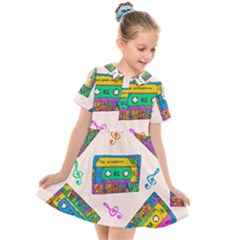 Seamless Pattern With Colorfu Cassettes Hippie Style Doodle Musical Texture Wrapping Fabric Vector Kids  Short Sleeve Shirt Dress by Amaryn4rt